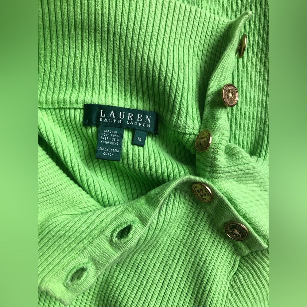 Lauren Ralph Lauren Neon Green Turtleneck Sweater Size Medium - Picture 7 of 10